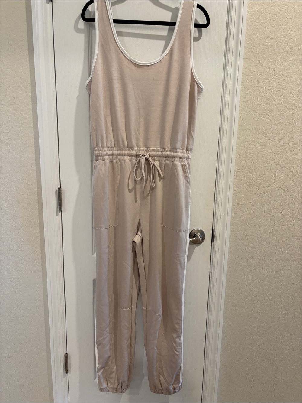 white birch Cream Sleeveless Drawstring Jumpsuit